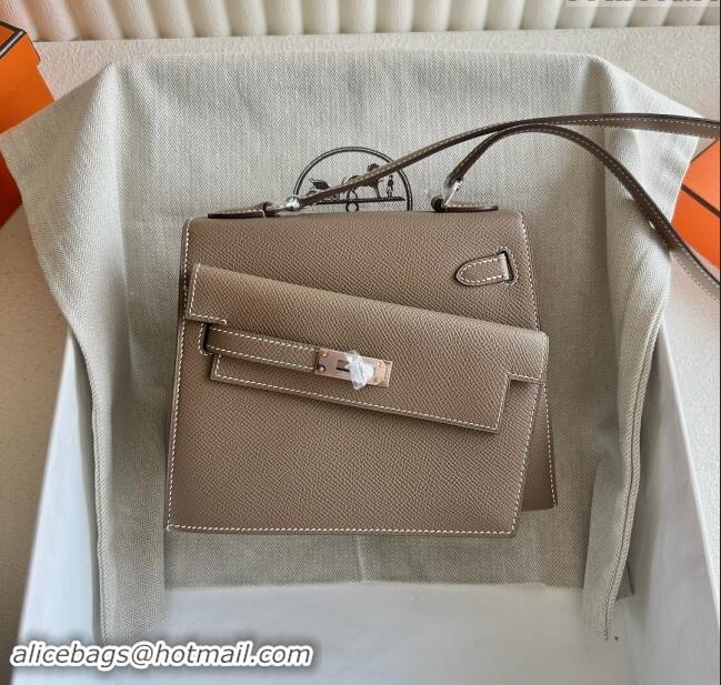 Best Price Hermes Limited Edition Kelly en Desordre Mini 20 Bag in Epsom Leather K20 Etoupe/Silver 2024 (Half Handmade)