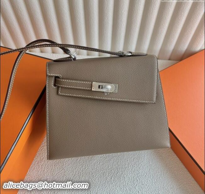 Best Price Hermes Limited Edition Kelly en Desordre Mini 20 Bag in Epsom Leather K20 Etoupe/Silver 2024 (Half Handmade)