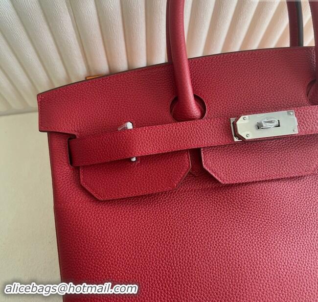 Promotional Hermes Hac Birkin 40 Bag in Togo Leather Q5 National Flag H40 Red/Silver 2024 (Half Handmade)