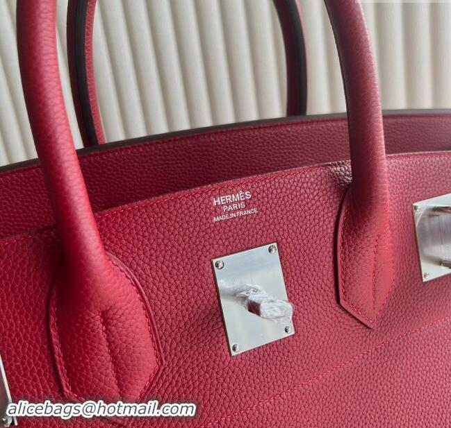 Promotional Hermes Hac Birkin 40 Bag in Togo Leather Q5 National Flag H40 Red/Silver 2024 (Half Handmade)