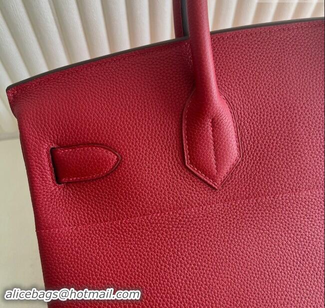 Promotional Hermes Hac Birkin 40 Bag in Togo Leather Q5 National Flag H40 Red/Silver 2024 (Half Handmade)