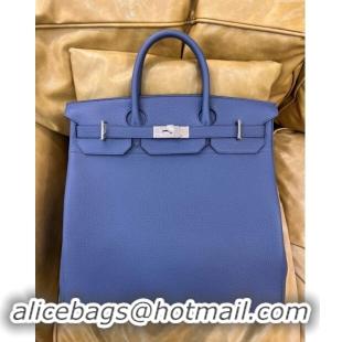 Famous Brand Hermes Hac Birkin 40 Bag in Togo Leather H40 Blue/Silver 2024 (Half Handmade)