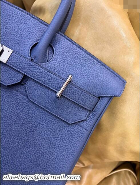 Famous Brand Hermes Hac Birkin 40 Bag in Togo Leather H40 Blue/Silver 2024 (Half Handmade)