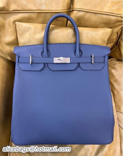 Famous Brand Hermes Hac Birkin 40 Bag in Togo Leather H40 Blue/Silver 2024 (Half Handmade)