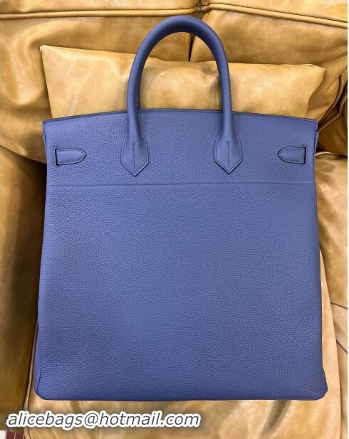 Famous Brand Hermes Hac Birkin 40 Bag in Togo Leather H40 Blue/Silver 2024 (Half Handmade)