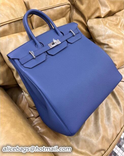 Famous Brand Hermes Hac Birkin 40 Bag in Togo Leather H40 Blue/Silver 2024 (Half Handmade)