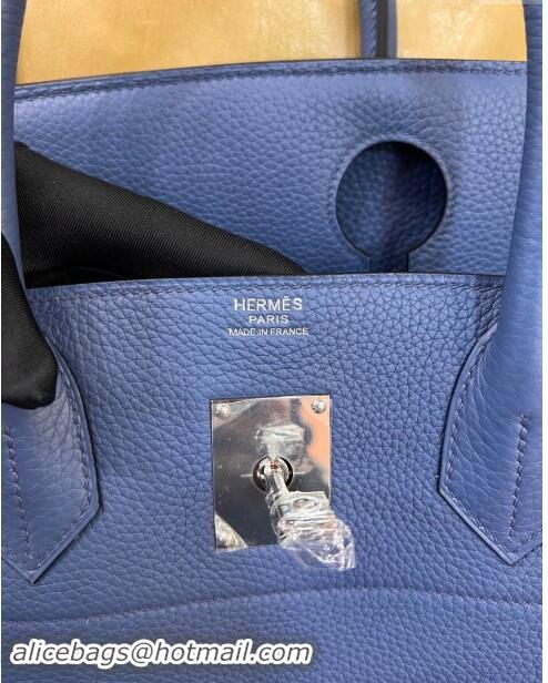 Famous Brand Hermes Hac Birkin 40 Bag in Togo Leather H40 Blue/Silver 2024 (Half Handmade)