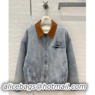 Famous Brand Miu Miu Washed Denim Padded Jacket 1025 Blue 2024