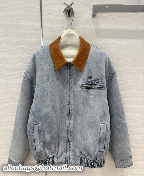 Famous Brand Miu Miu Washed Denim Padded Jacket 1025 Blue 2024