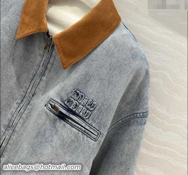 Famous Brand Miu Miu Washed Denim Padded Jacket 1025 Blue 2024