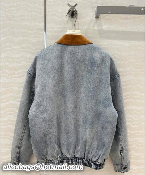 Famous Brand Miu Miu Washed Denim Padded Jacket 1025 Blue 2024