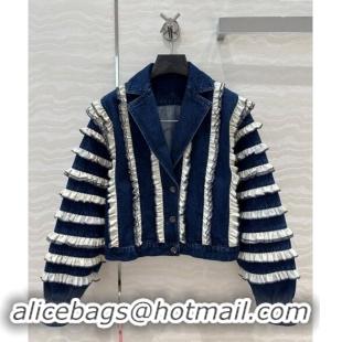 Pretty Style Chanel Coco Denim Jacket with Flouncing 1025 Blue 2024