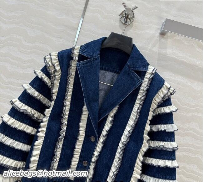 Pretty Style Chanel Coco Denim Jacket with Flouncing 1025 Blue 2024