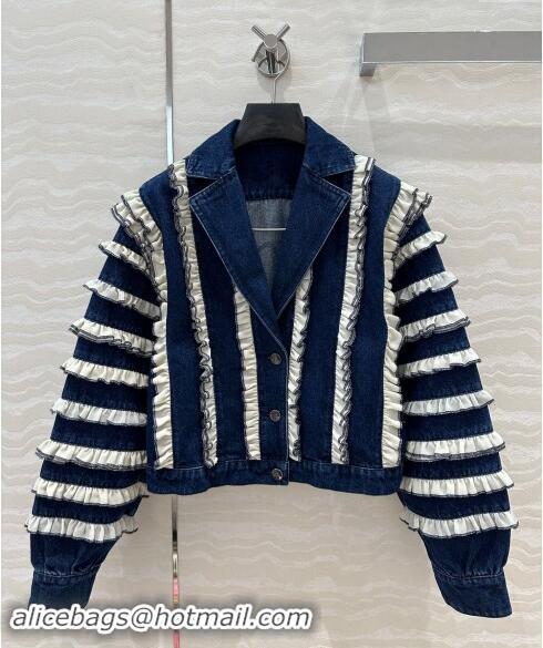 Pretty Style Chanel Coco Denim Jacket with Flouncing 1025 Blue 2024