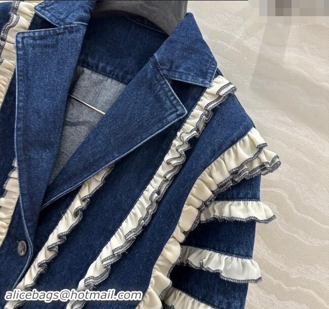 Pretty Style Chanel Coco Denim Jacket with Flouncing 1025 Blue 2024