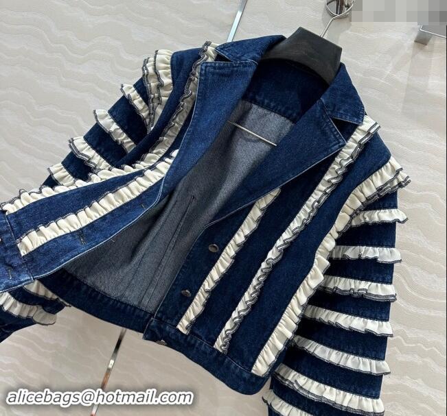 Pretty Style Chanel Coco Denim Jacket with Flouncing 1025 Blue 2024