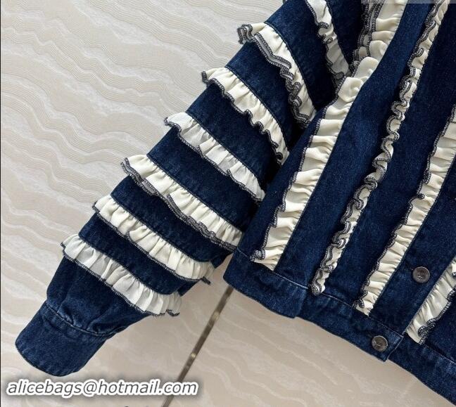 Pretty Style Chanel Coco Denim Jacket with Flouncing 1025 Blue 2024