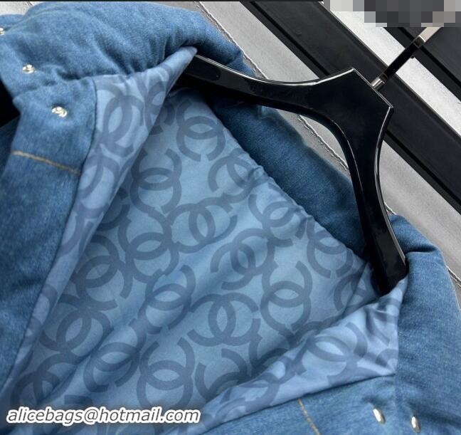 Popular Style Chanel Denim Down Jacket 1025 Blue 2024