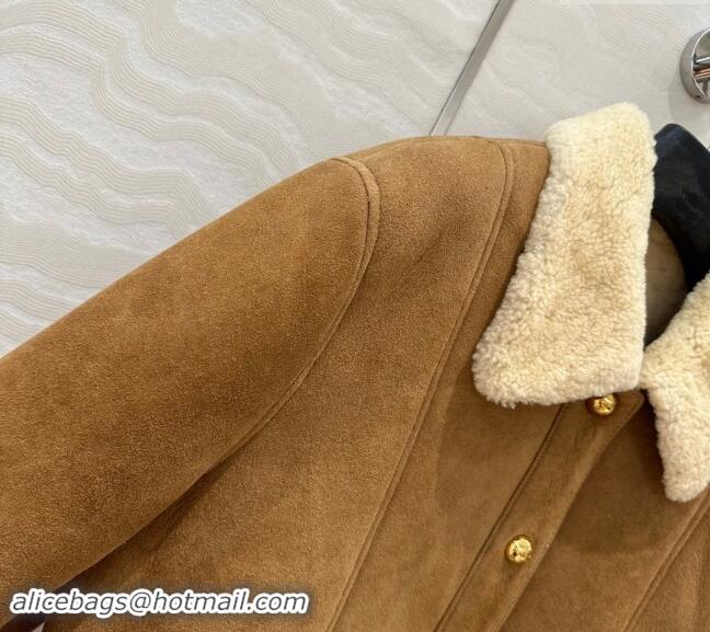 Buy Fashionable Celine Suede and Fur Jacket 1025 Brown 2024