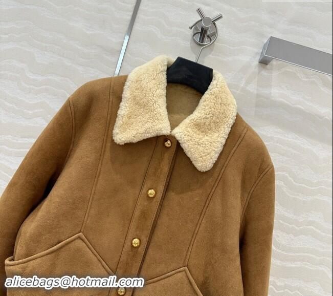 Buy Fashionable Celine Suede and Fur Jacket 1025 Brown 2024