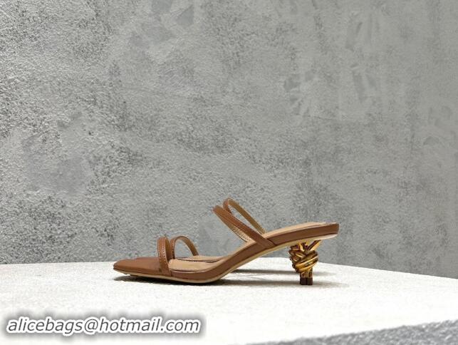 Charming Bottega Veneta Knot Slide Sandals 4.5cm in Calfskin Brown 430148