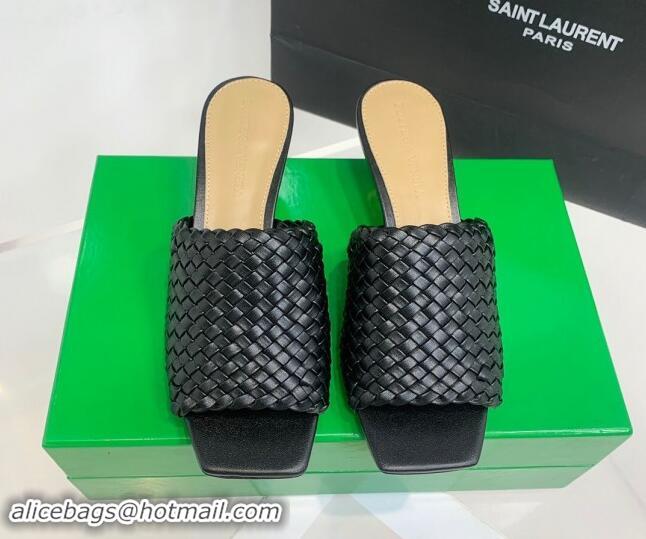 Shop Duplicate Bottega Veneta Knot Slide Sandals 4.5cm in Intreccio Leather Black 430149