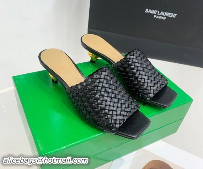 Shop Duplicate Bottega Veneta Knot Slide Sandals 4.5cm in Intreccio Leather Black 430149