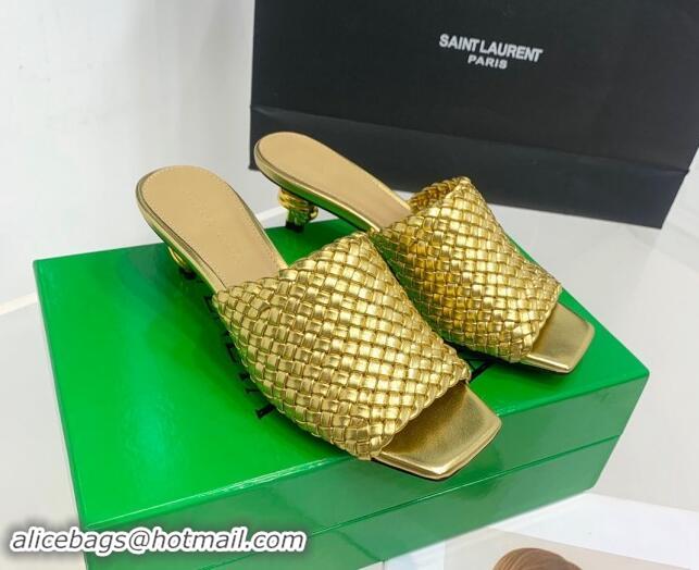 Low Price Bottega Veneta Knot Slide Sandals 4.5cm in Intreccio Leather Gold 430150