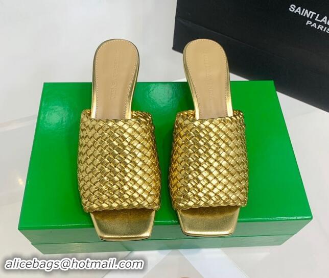 Low Price Bottega Veneta Knot Slide Sandals 4.5cm in Intreccio Leather Gold 430150