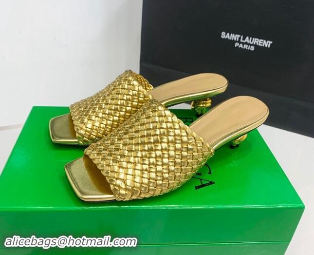 Low Price Bottega Veneta Knot Slide Sandals 4.5cm in Intreccio Leather Gold 430150