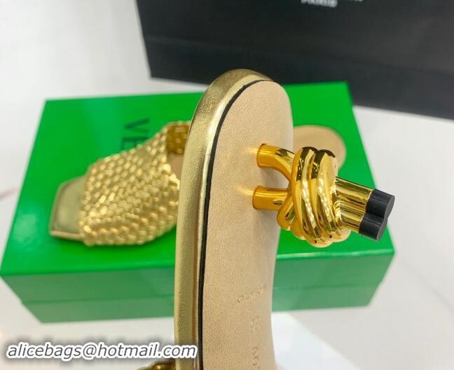 Low Price Bottega Veneta Knot Slide Sandals 4.5cm in Intreccio Leather Gold 430150