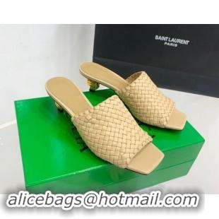 Popular Style Bottega Veneta Knot Slide Sandals 4.5cm in Intreccio Leather Beige 430151