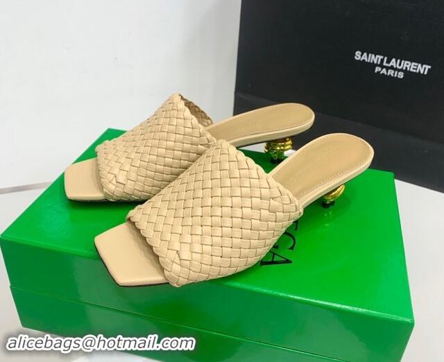 Popular Style Bottega Veneta Knot Slide Sandals 4.5cm in Intreccio Leather Beige 430151