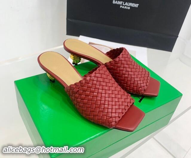 Low Cost Bottega Veneta Knot Slide Sandals 4.5cm in Intreccio Leather Red 430153