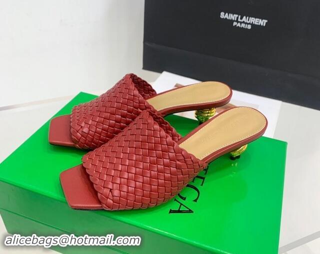 Low Cost Bottega Veneta Knot Slide Sandals 4.5cm in Intreccio Leather Red 430153