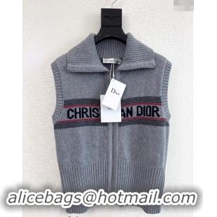 Top Design Dior Logo Knit Vest with Zip 1025 Grey 2024