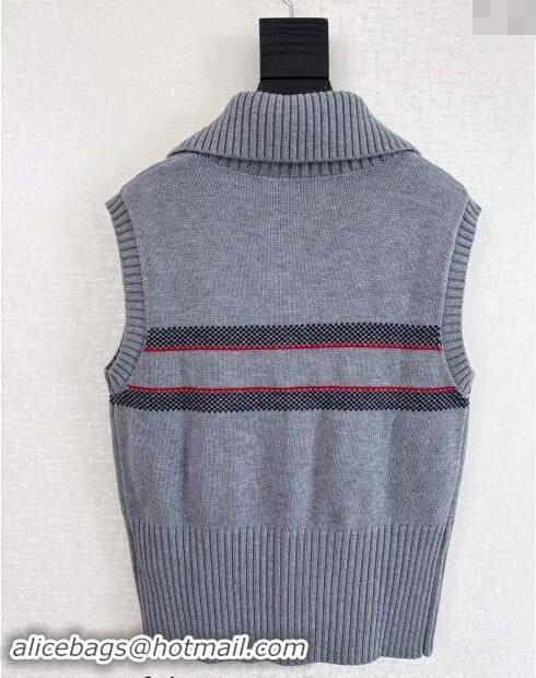 Top Design Dior Logo Knit Vest with Zip 1025 Grey 2024