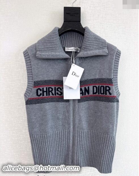 Top Design Dior Logo Knit Vest with Zip 1025 Grey 2024