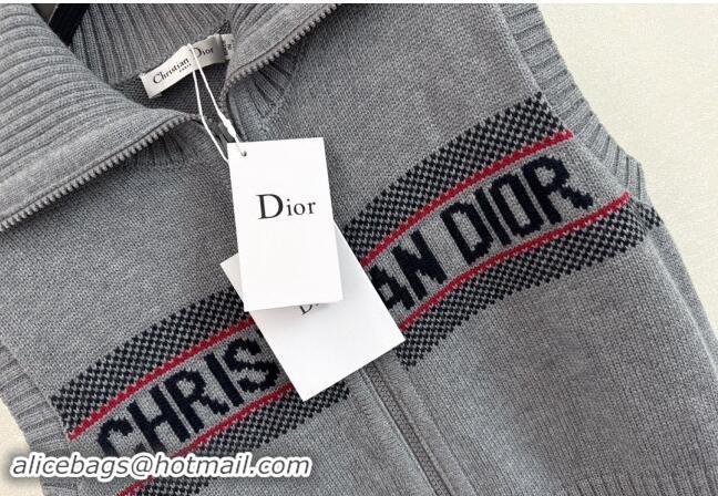 Top Design Dior Logo Knit Vest with Zip 1025 Grey 2024