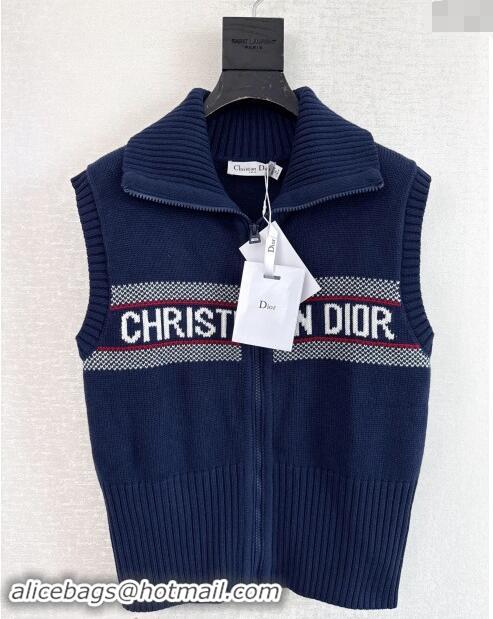 Pretty Style Dior Logo Knit Vest with Zip 1025 Dark Blue 2024