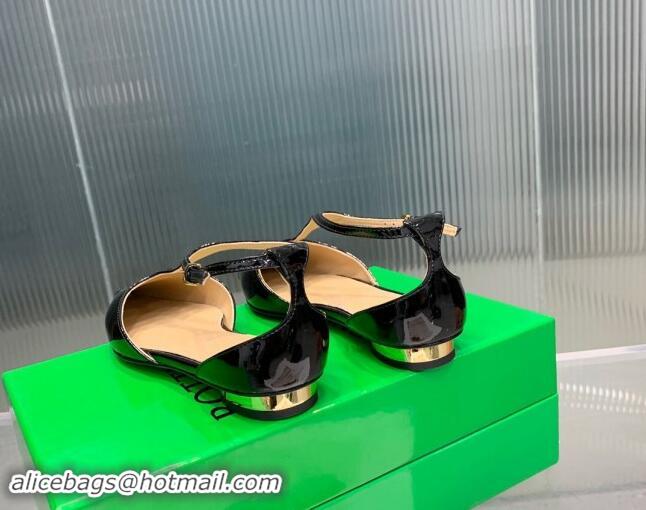 Buy Fashionable Bottega Veneta Rocket T Patent Calfskin Ballet Flat Black 430165