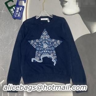 Top Design Dior Star Embroidered Sweater 1025 Navy Blue 2024