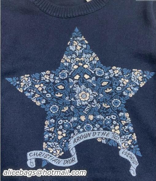 Top Design Dior Star Embroidered Sweater 1025 Navy Blue 2024