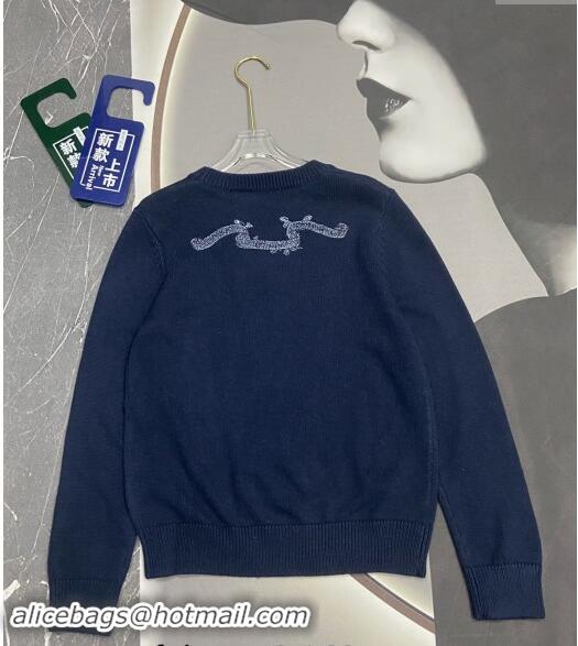 Top Design Dior Star Embroidered Sweater 1025 Navy Blue 2024