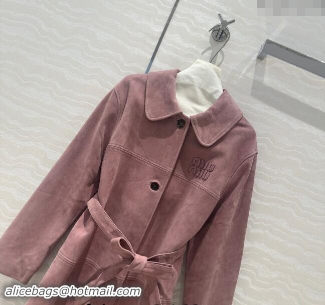 Pretty Style Miu Miu Suede Lambskin Coat 1025 Pink Purple 2024