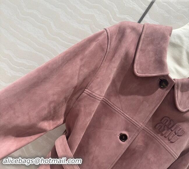 Pretty Style Miu Miu Suede Lambskin Coat 1025 Pink Purple 2024