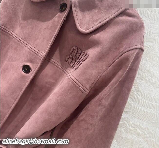 Pretty Style Miu Miu Suede Lambskin Coat 1025 Pink Purple 2024