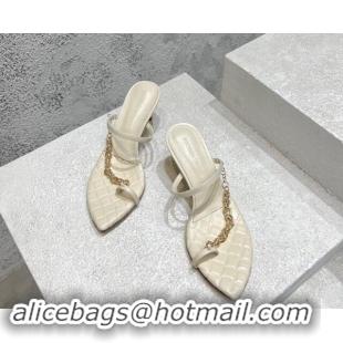 Good Quality Bottega Veneta Leaf Heel Sandals 6.5cm with Chain in Lambskin White 430172