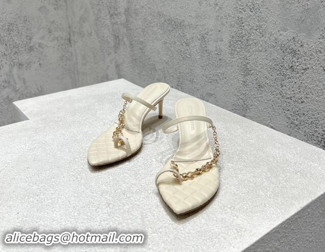 Good Quality Bottega Veneta Leaf Heel Sandals 6.5cm with Chain in Lambskin White 430172