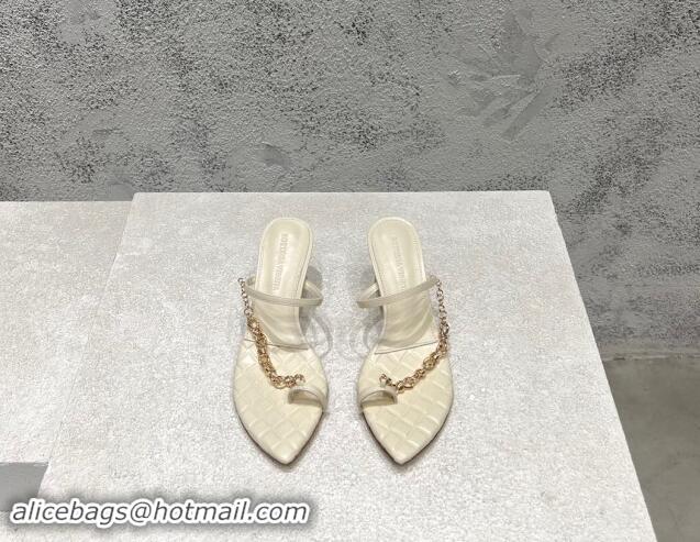 Good Quality Bottega Veneta Leaf Heel Sandals 6.5cm with Chain in Lambskin White 430172